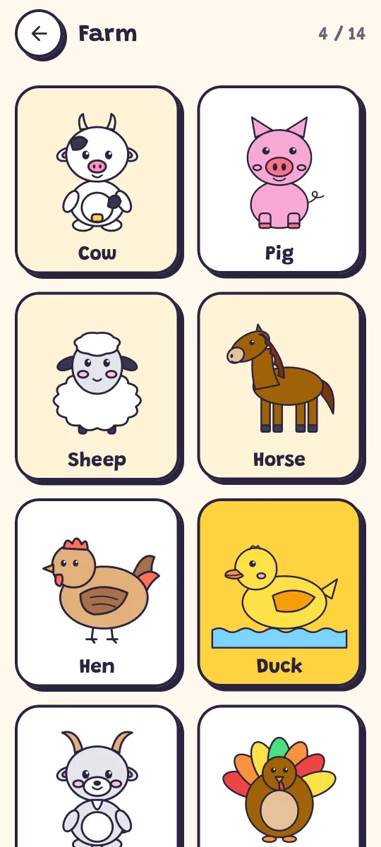 Touch & Say farm board: cow, pig, sheep, horse, hen and duck